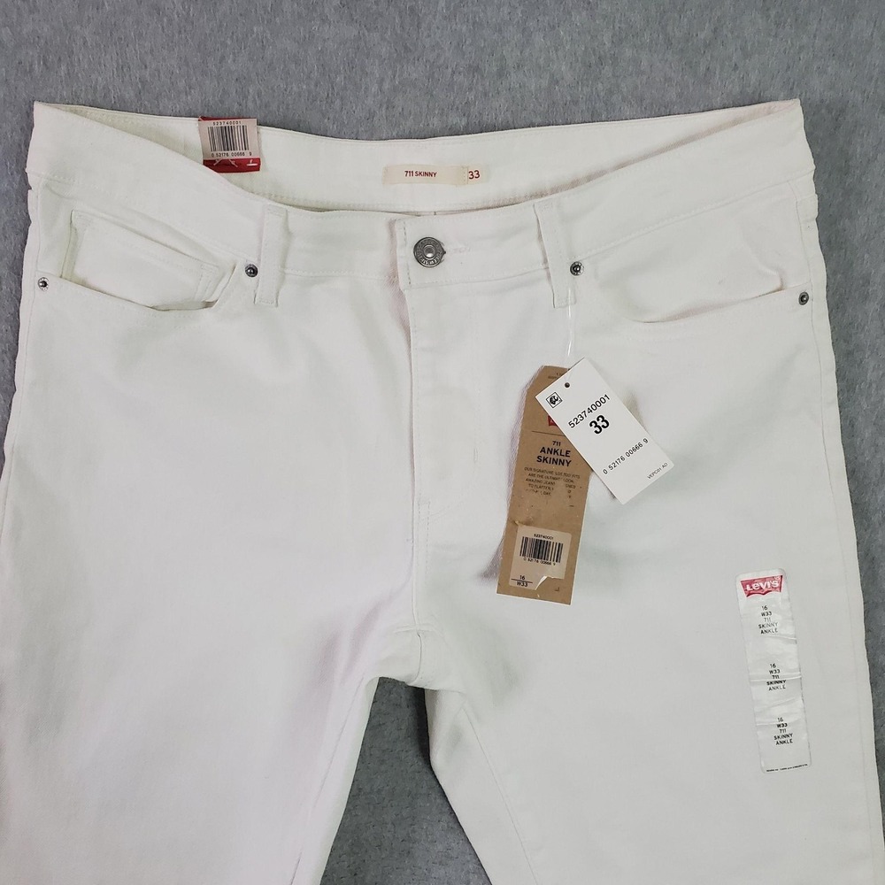 Levis 711 Ankle Skinny Jeans Womens 16 W33 White Lace Up Hem Raw Crop Stretch - Picture 3 of 16